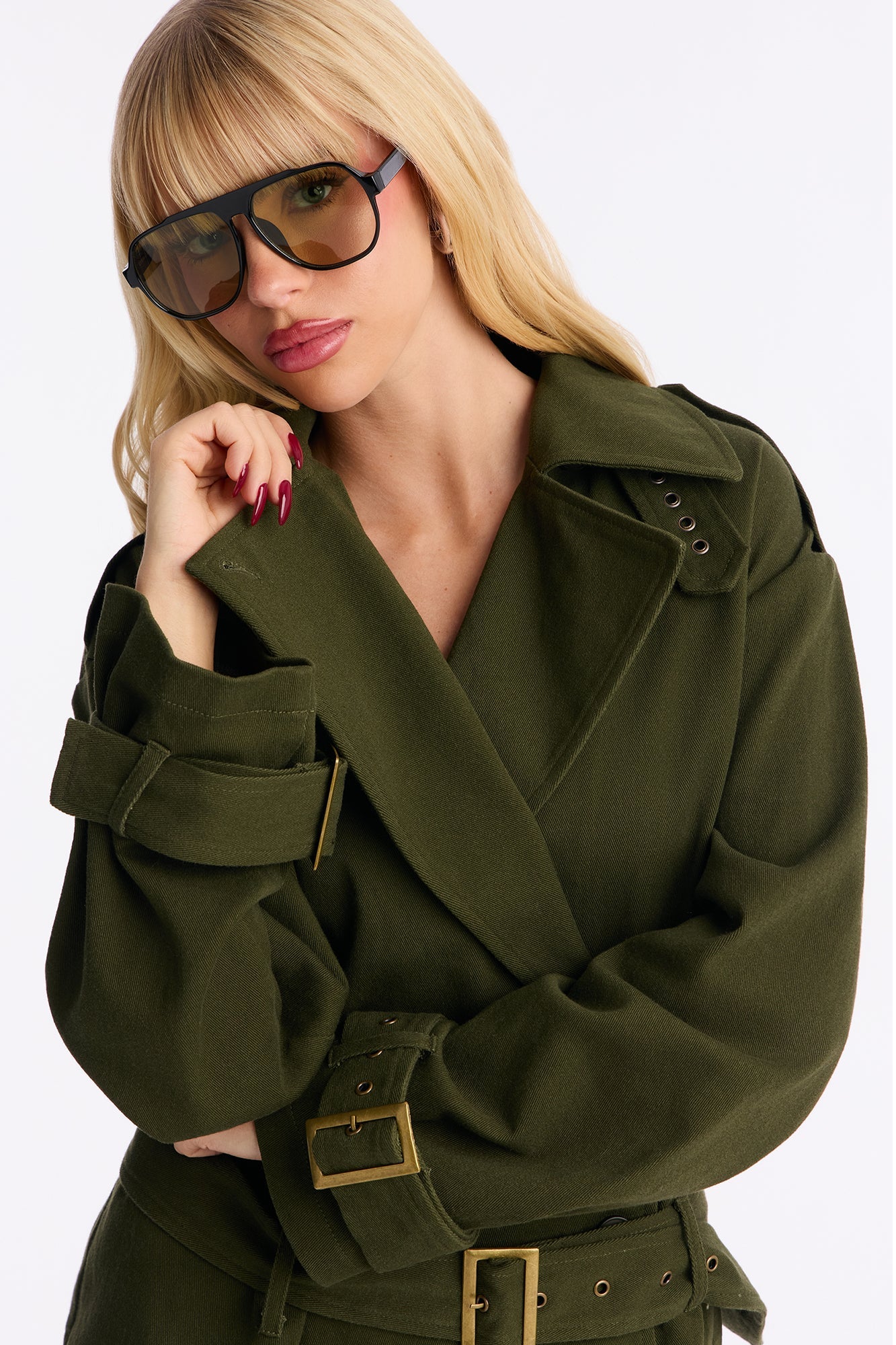 Clementine Twill Trench Jacket Capri Set - Olive