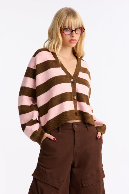 Sweet Addiction Striped Cardigan - Pink/combo