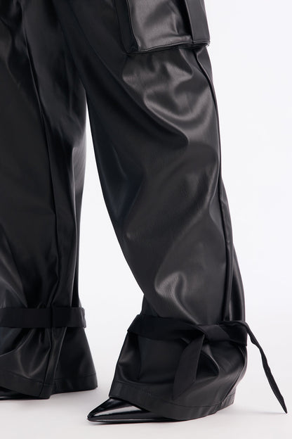 Bossed Up Faux Leather Cargo Pant Set - Black