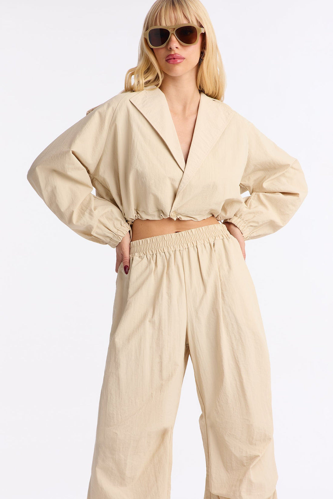 Janet Windbreaker Jogger Set - Stone