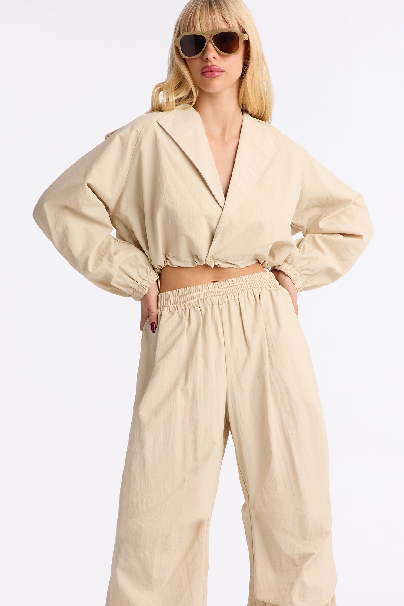 Janet Windbreaker Jogger Set - Stone