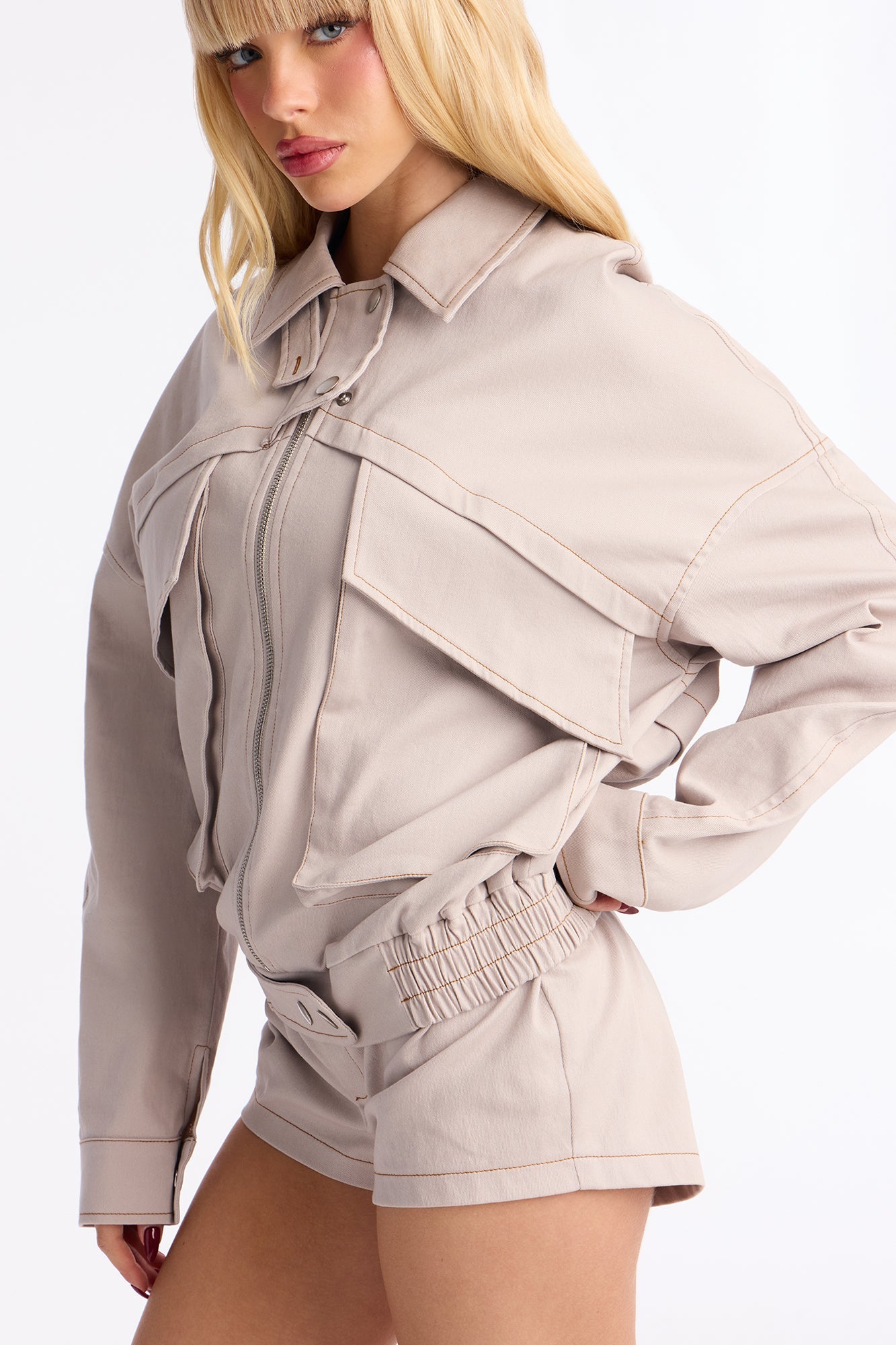 Maxwell Twill Jacket Micro Short Romper - Stone