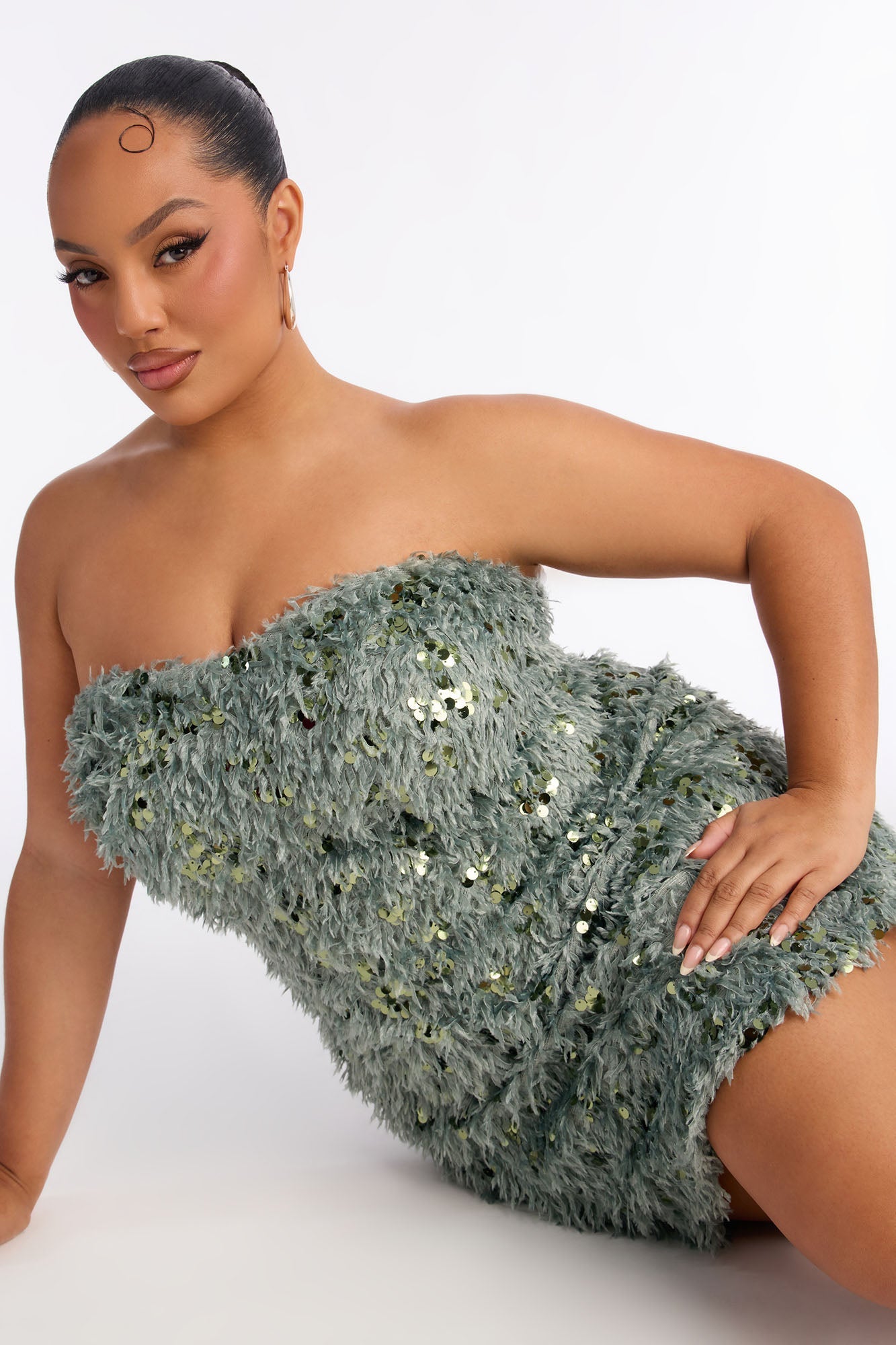 Main Character Energy Feather Mini Dress - Sage