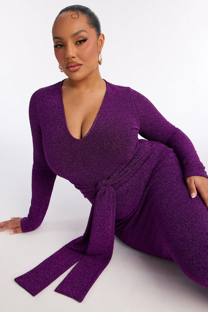 Oaklyn Long Sleeve Metallic Midi Dress - Purple