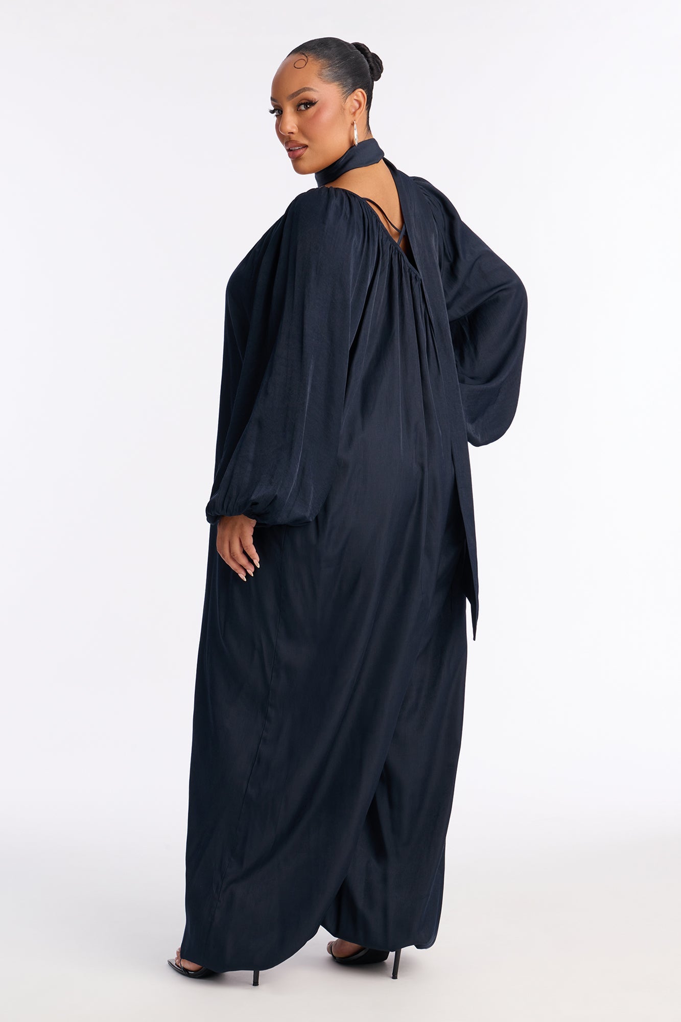 Satin Sips Balloon Wide Leg Jumpsuit - Navy