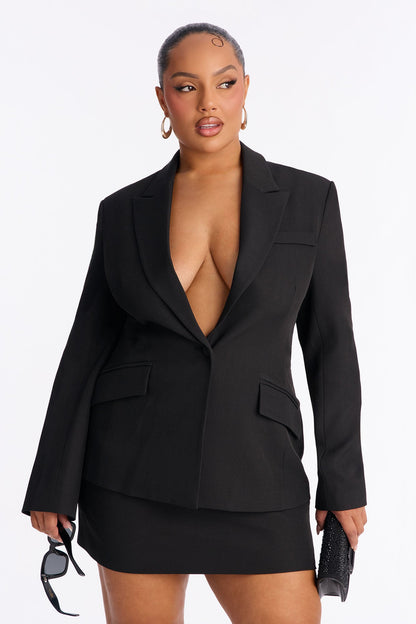 Femme Fatale Blazer Mini Skirt Set - Black