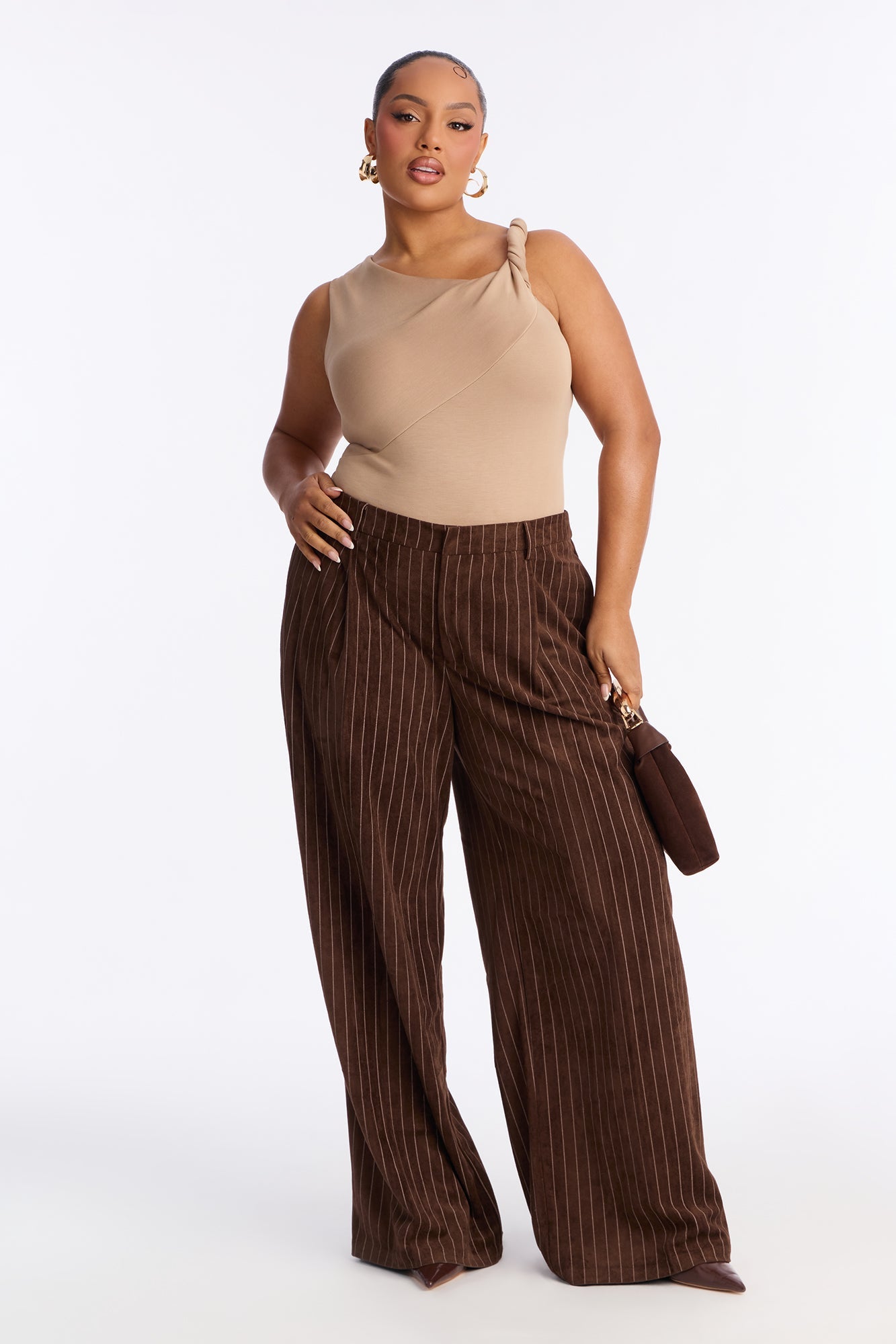 Maxine Faux Suede Wide Leg Pant 33″ - Brown/combo