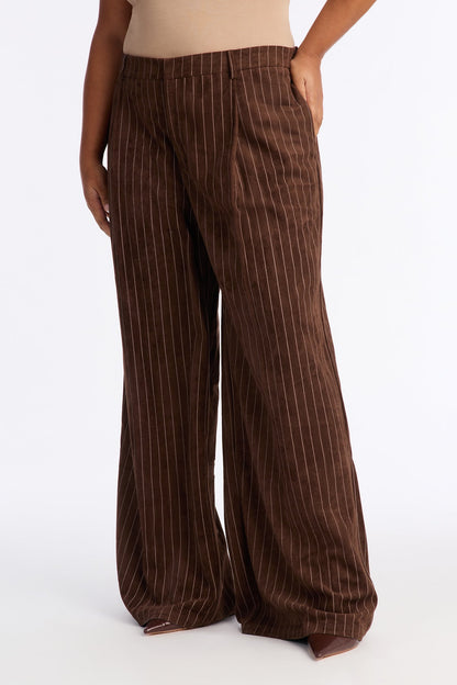 Maxine Faux Suede Wide Leg Pant 33″ - Brown/combo