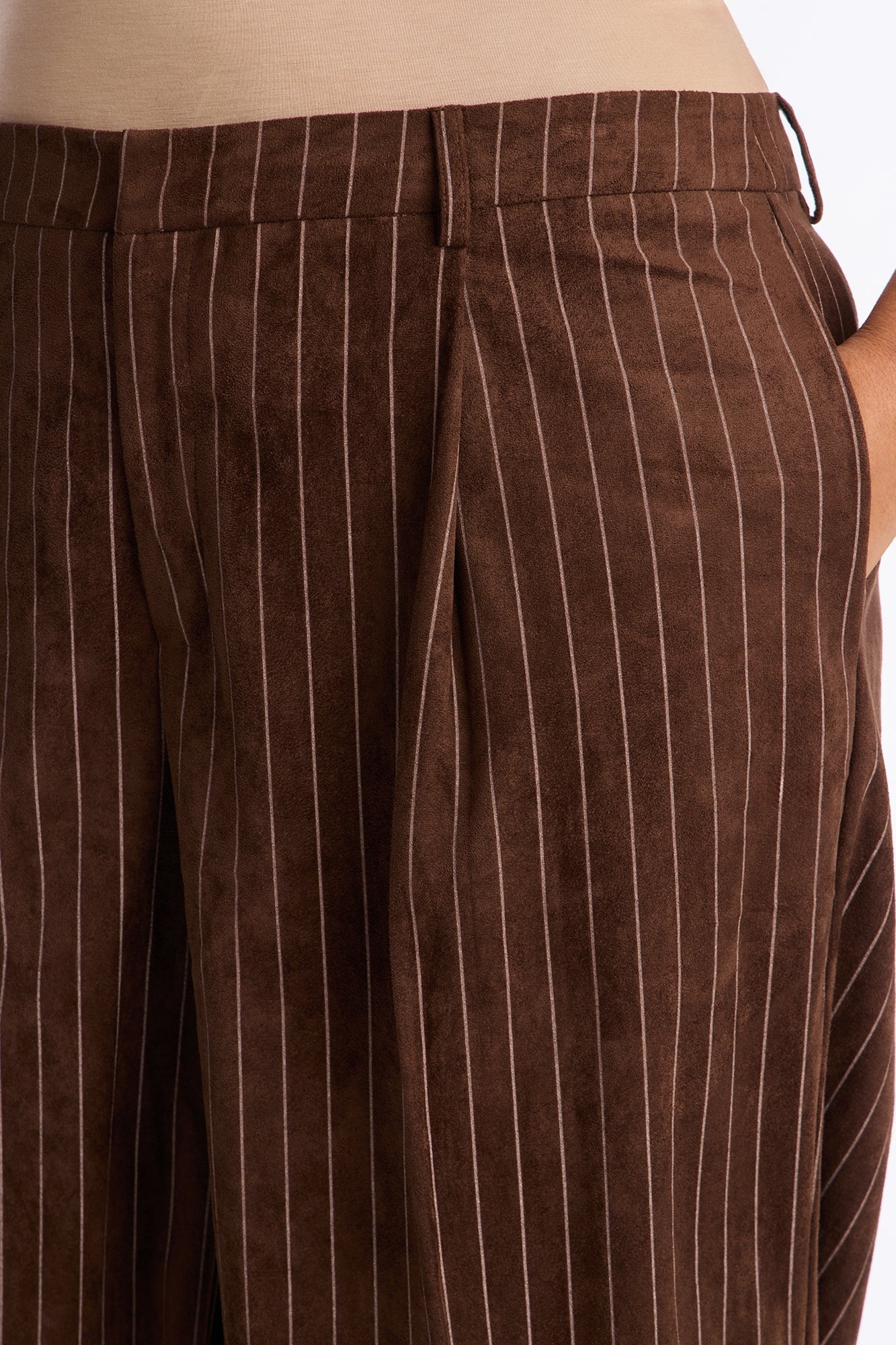 Maxine Faux Suede Wide Leg Pant 33″ - Brown/combo
