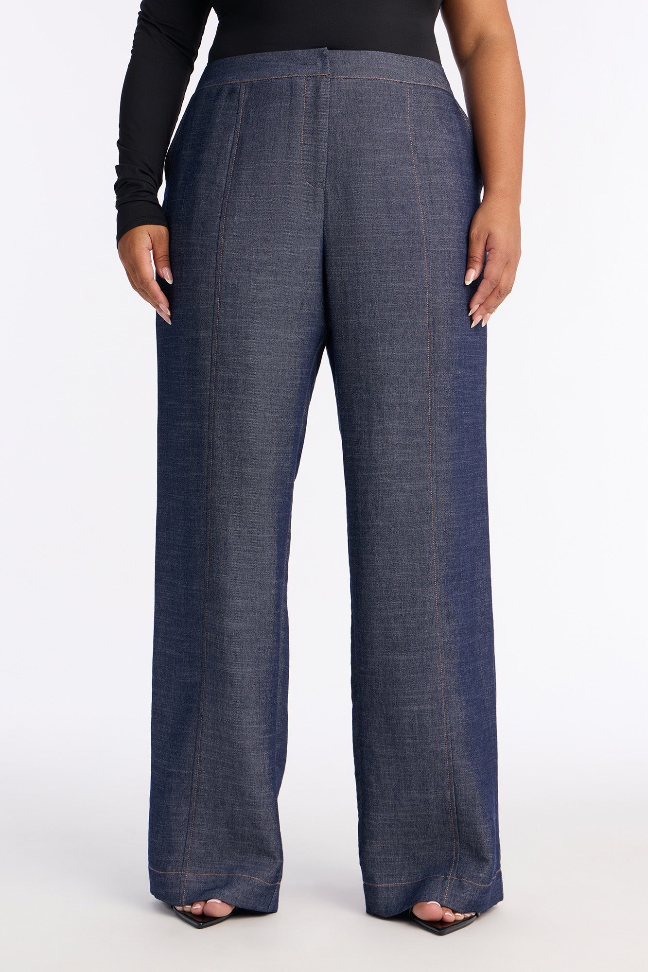 Mid Rise Hustle Wide Leg Chambray Pant 33″ - Dark Wash