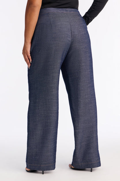 Mid Rise Hustle Wide Leg Chambray Pant 33″ - Dark Wash