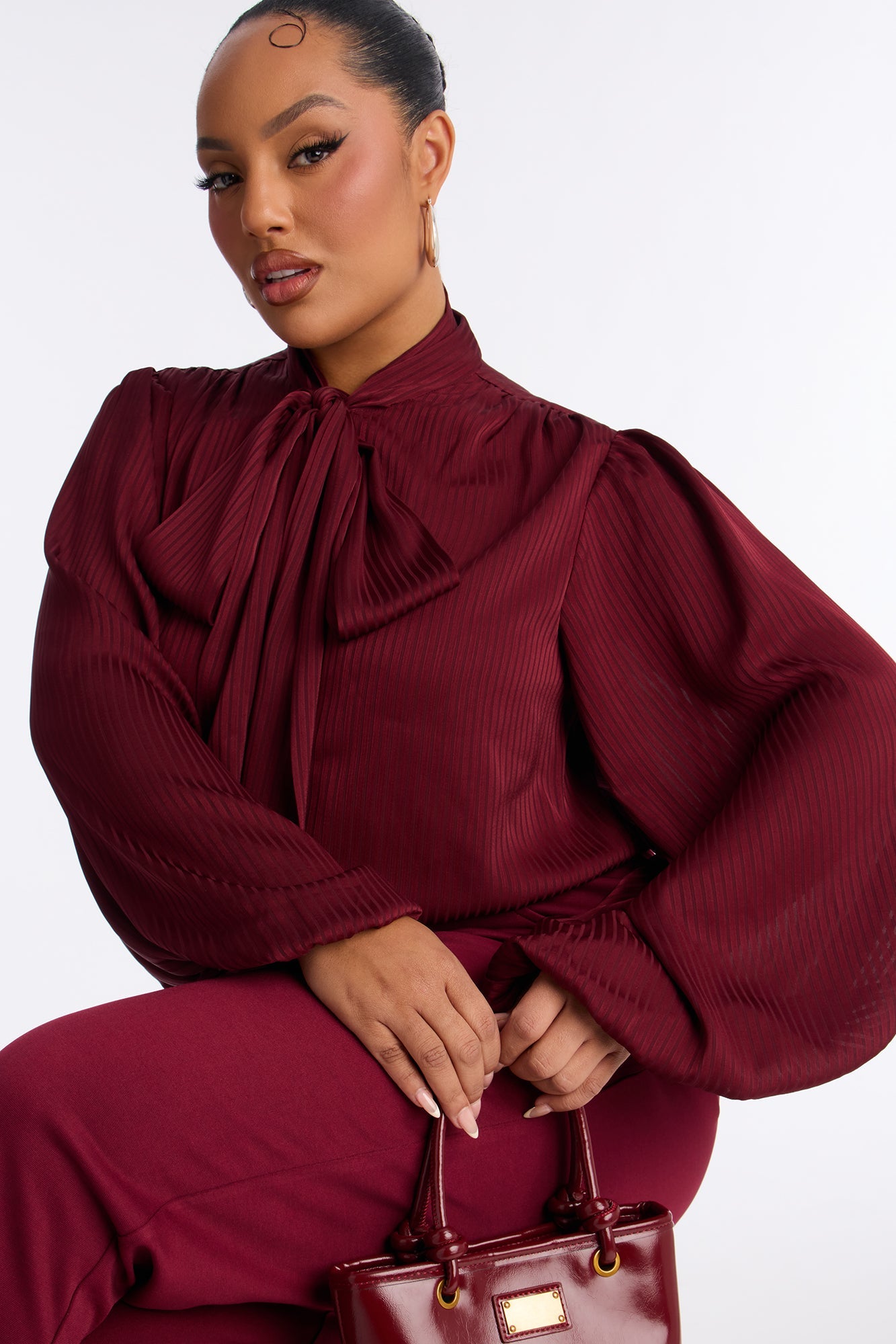 Power Play Long Sleeve Wide Leg Jumpsuit - Wine