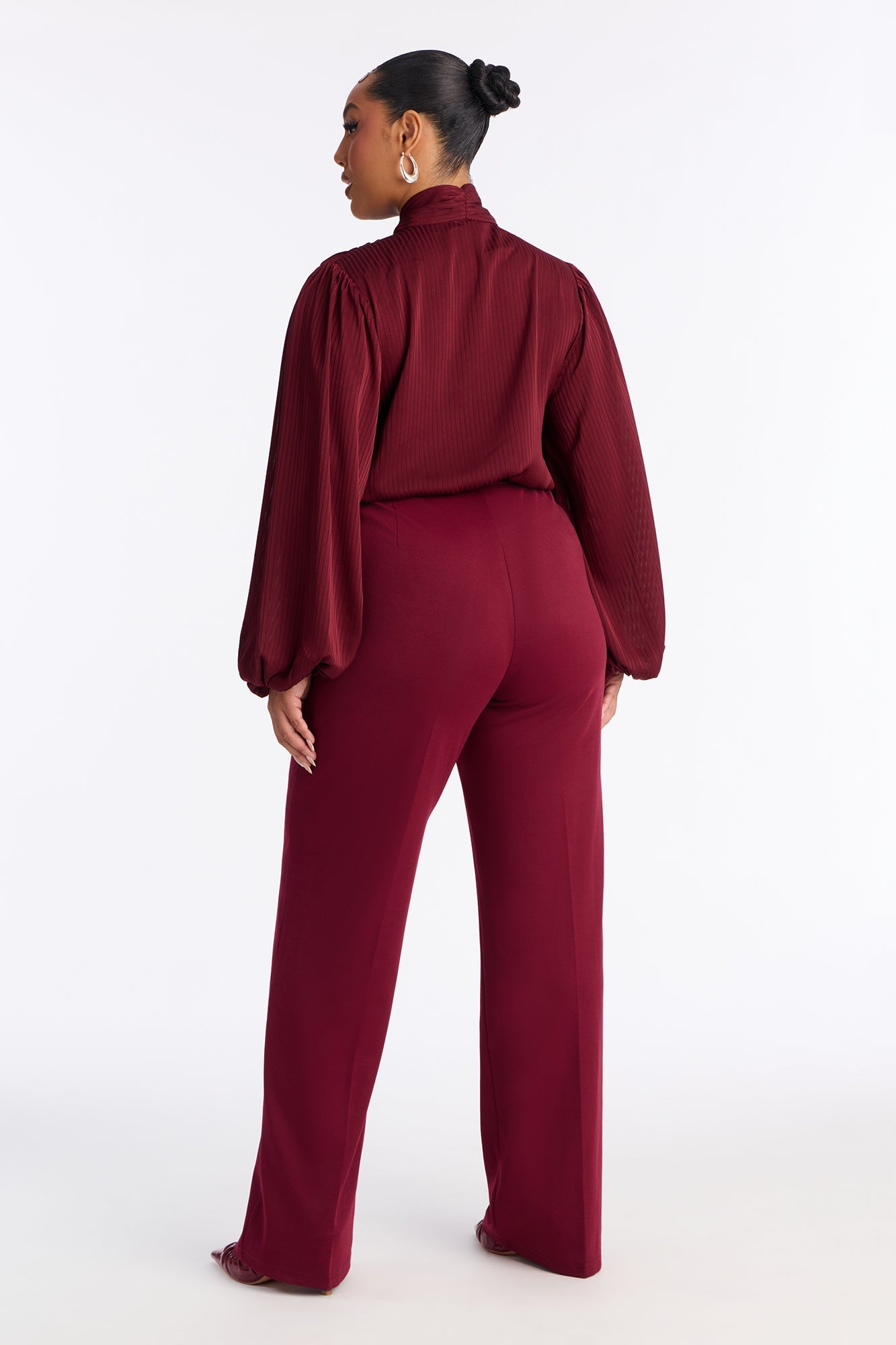 Power Play Long Sleeve Wide Leg Jumpsuit - Wine