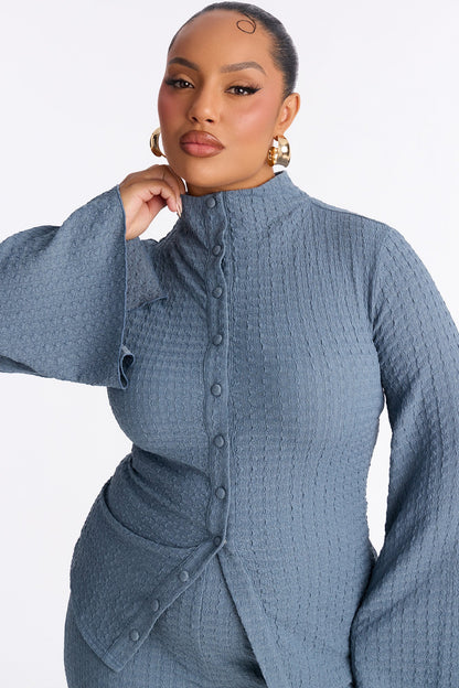 Tall Solene Textured Pant Set - Slate Blue