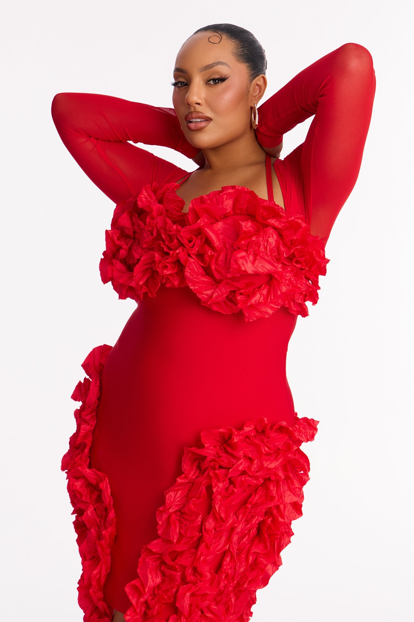 Leila Long Sleeve Bandage Mini Dress - Red