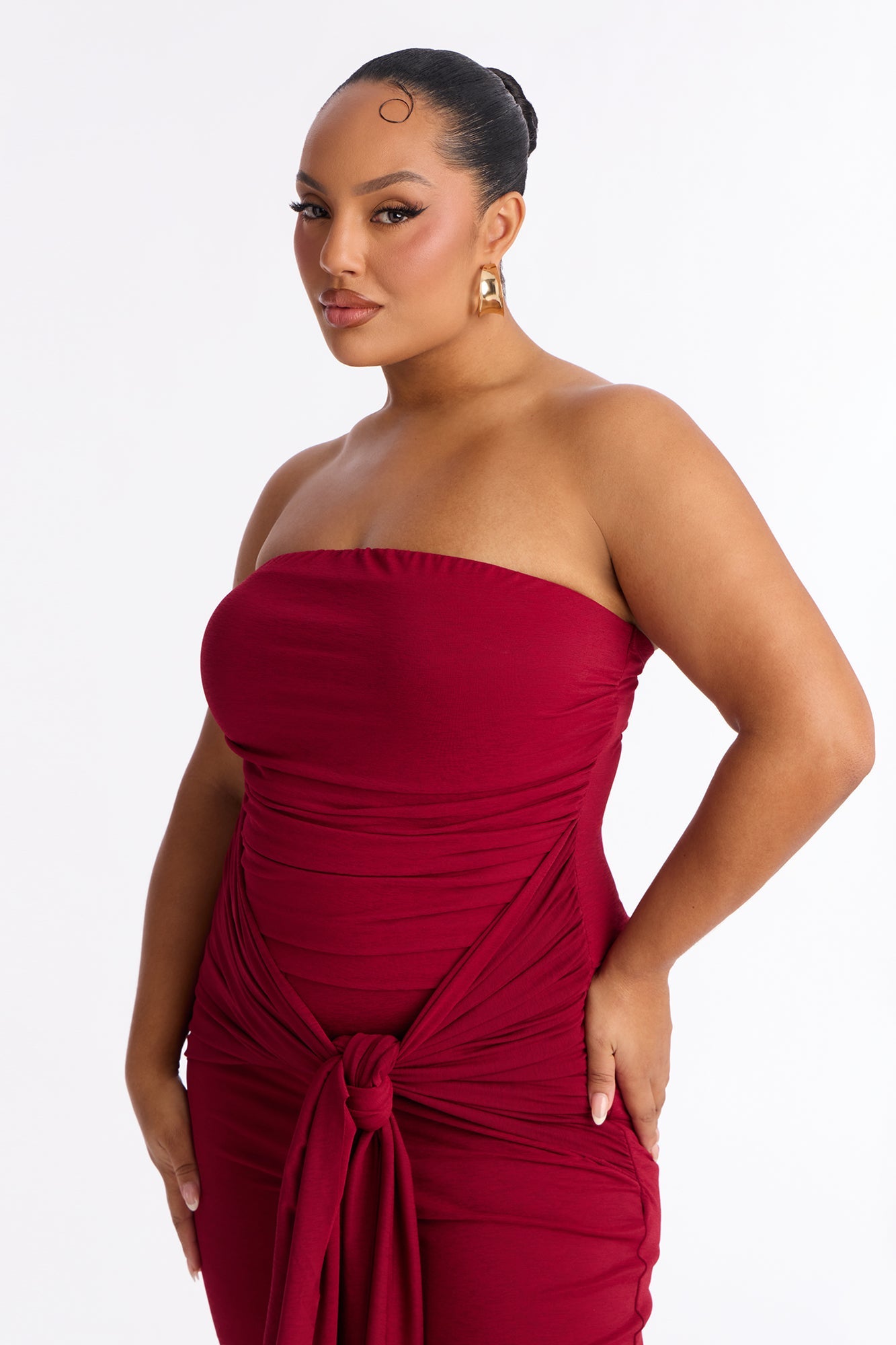 Emma Ruched Capri Jumpsuit - Burgundy