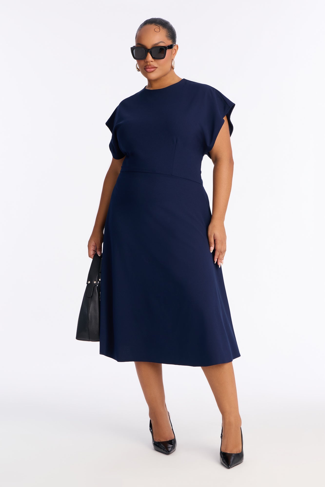 Emerie A Line Midi Dress - Navy