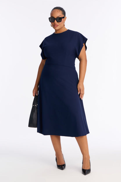 Emerie A Line Midi Dress - Navy