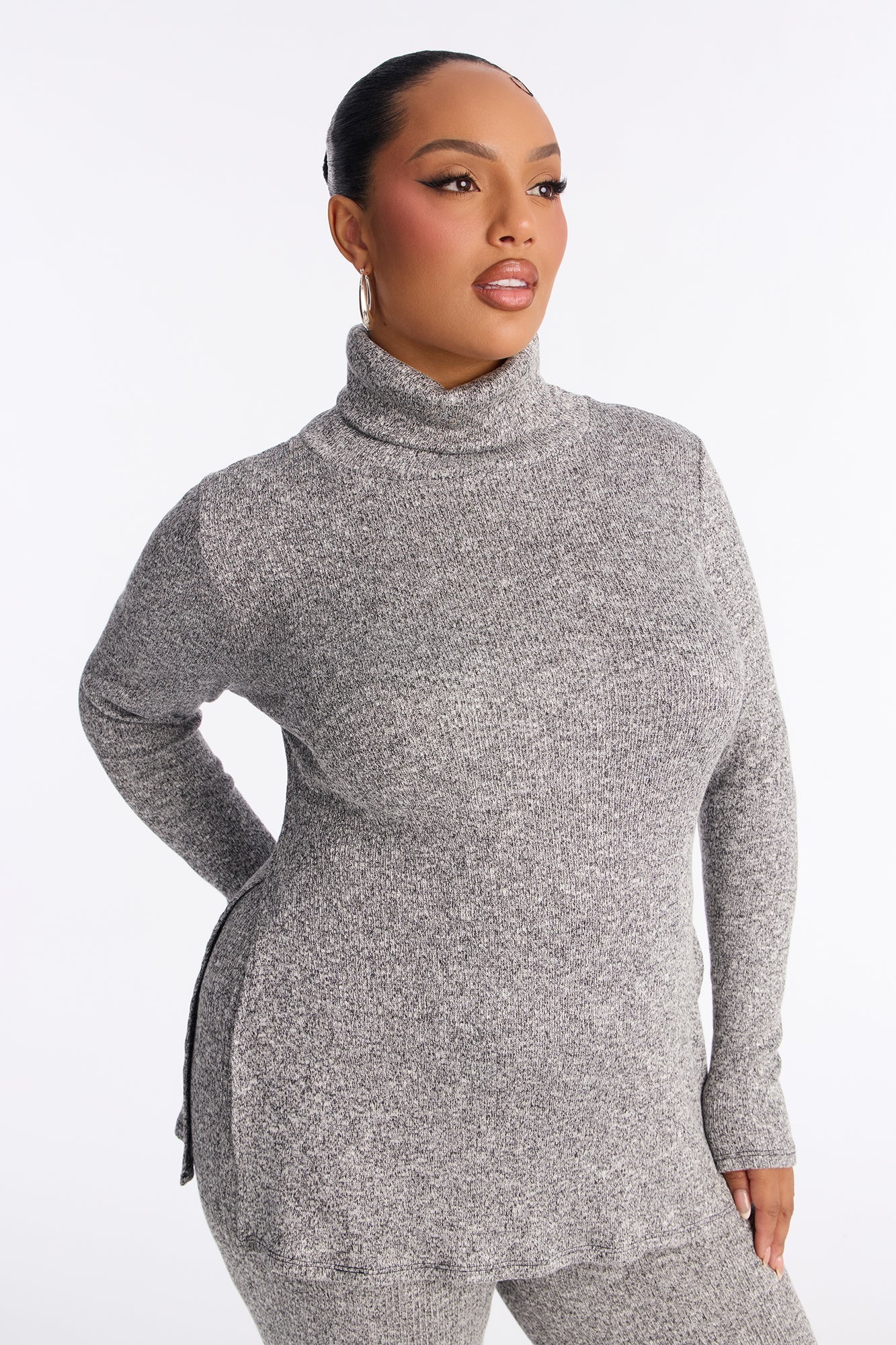 Maya Turtle Neck Flare Pant Set - Grey