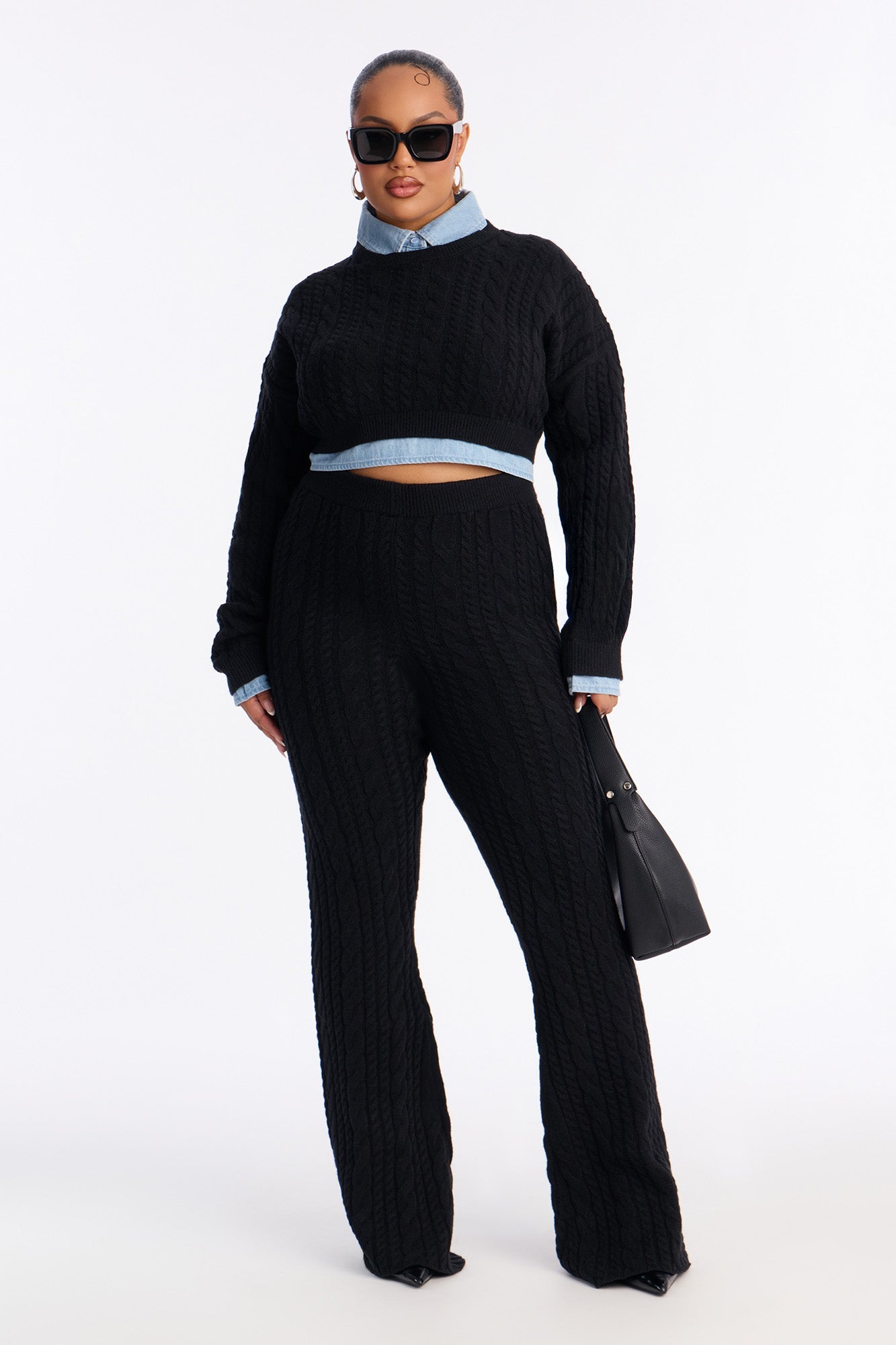 Lilah Layered Sweater Pant Set - Black