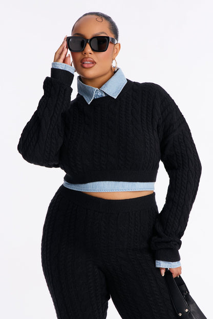 Lilah Layered Sweater Pant Set - Black
