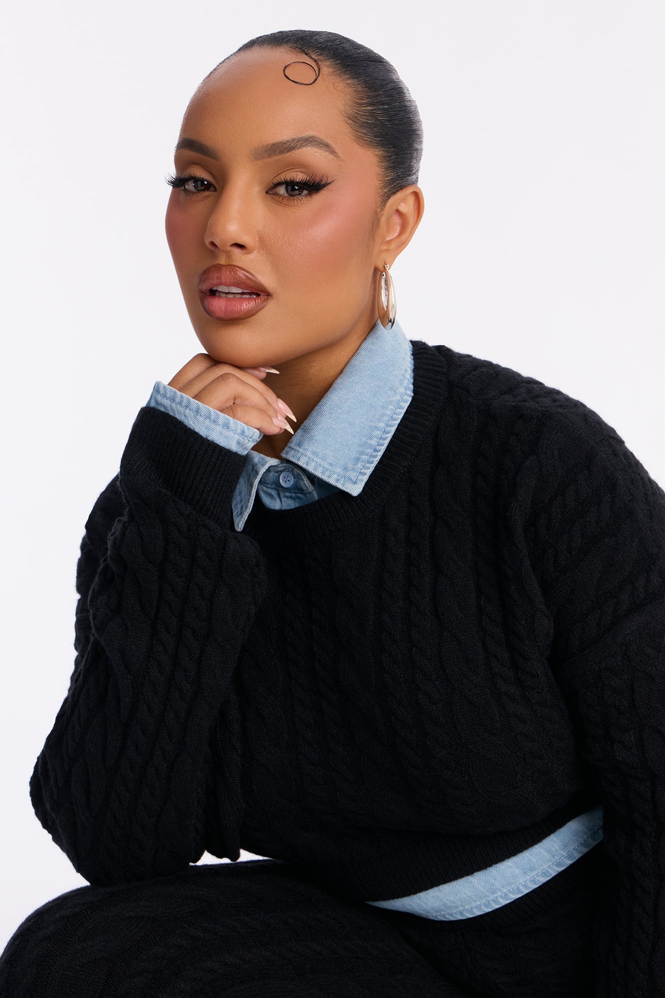 Lilah Layered Sweater Pant Set - Black