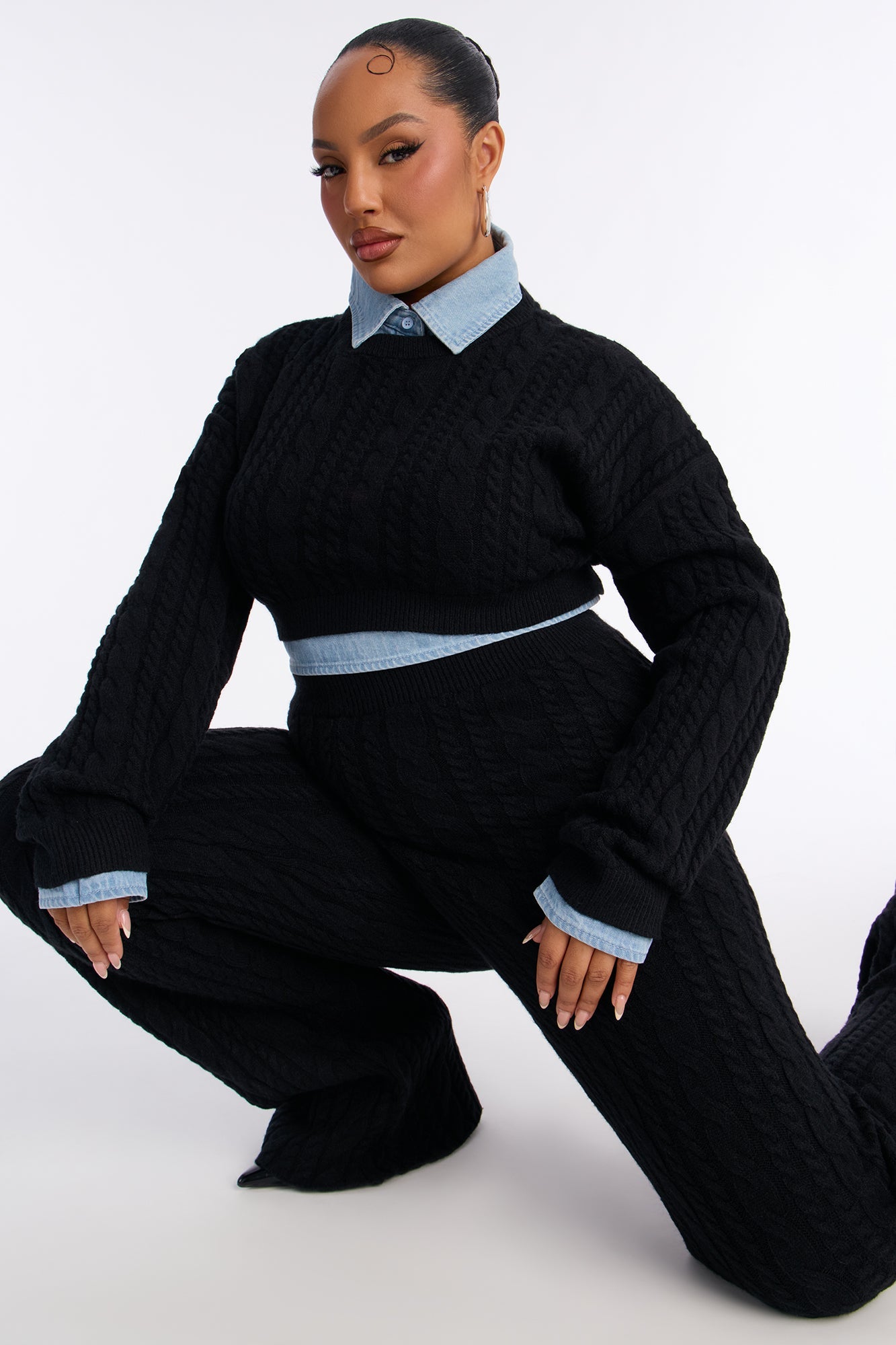 Lilah Layered Sweater Pant Set - Black