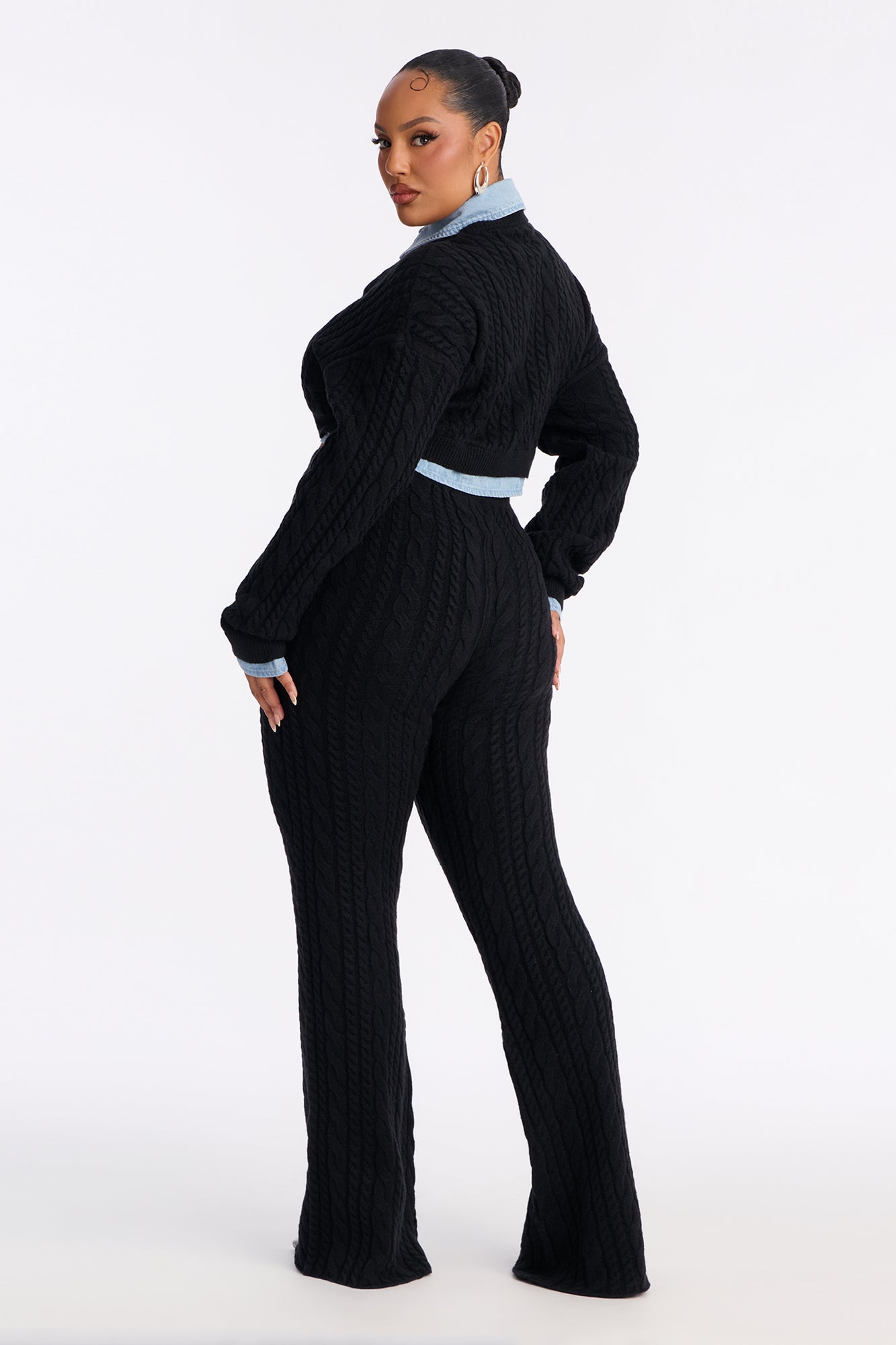Lilah Layered Sweater Pant Set - Black