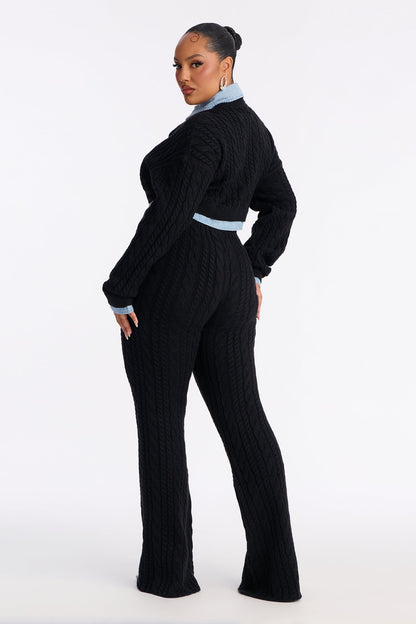 Lilah Layered Sweater Pant Set - Black
