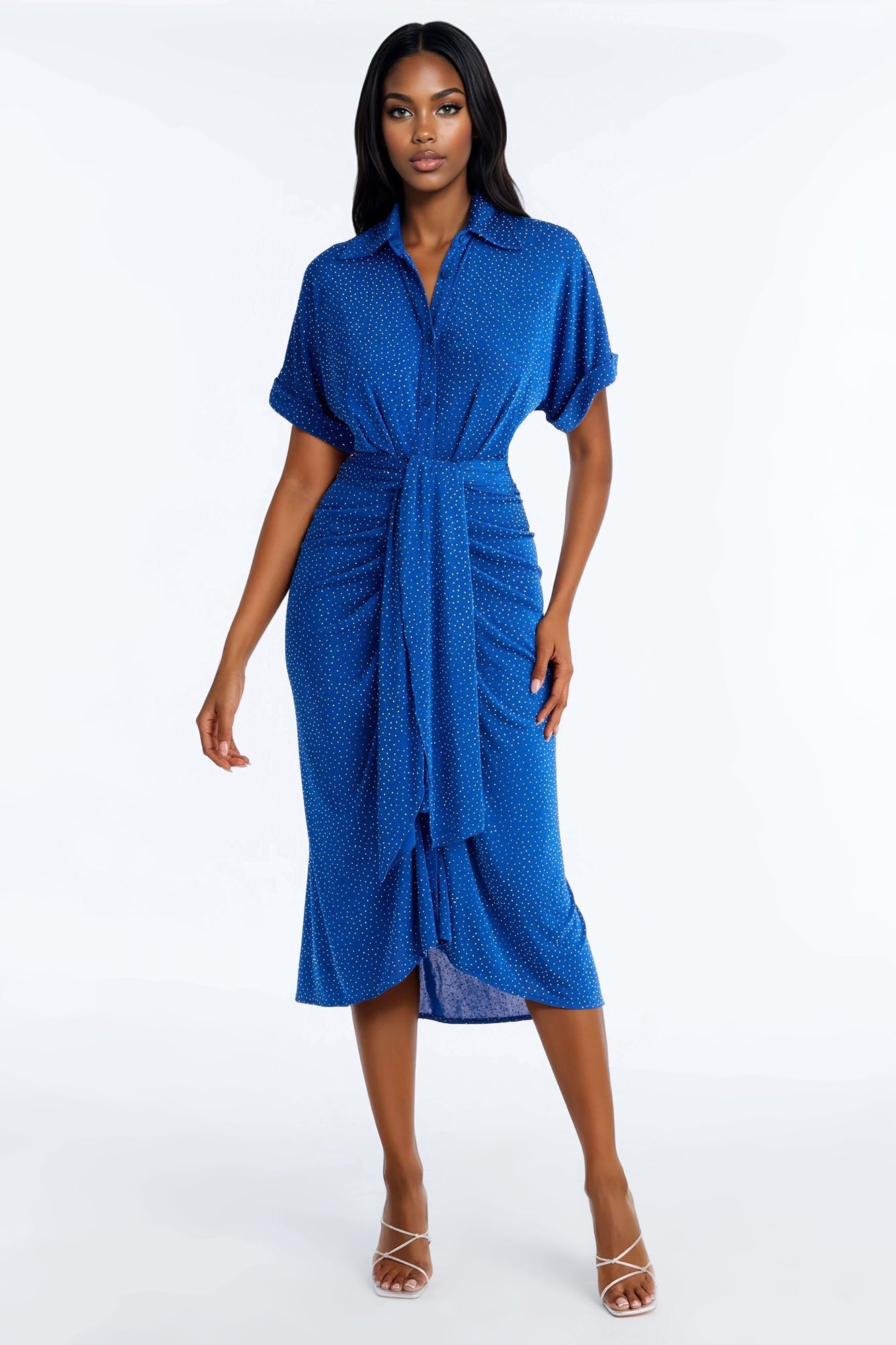 City Mood Rhinestone Slinky Midi Dress - Royal