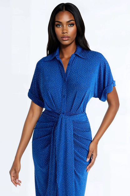 City Mood Rhinestone Slinky Midi Dress - Royal