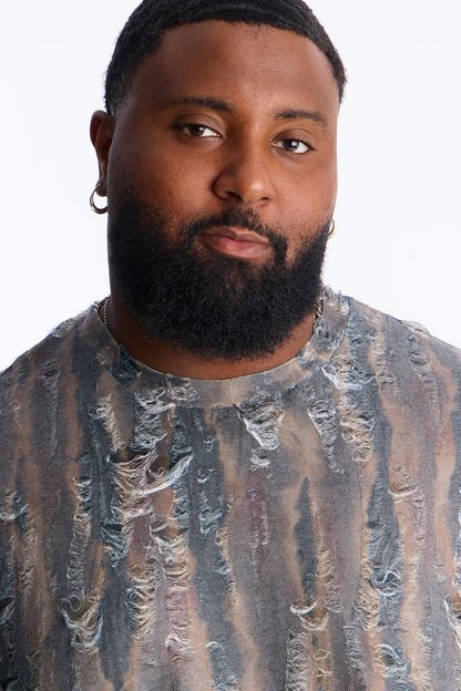 Fragmented Realism Distressed Tee - Brown