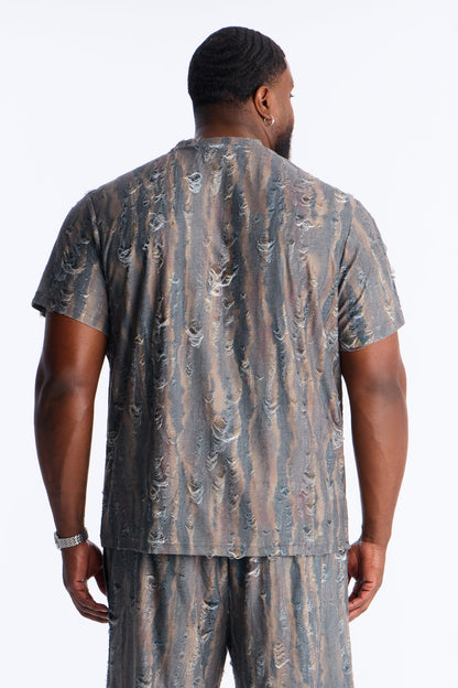 Fragmented Realism Distressed Tee - Brown