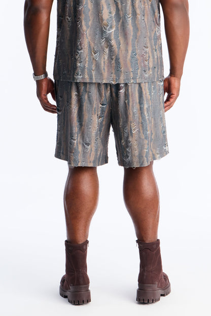 Relaxed Fragmented Realism Distressed Short - Brown