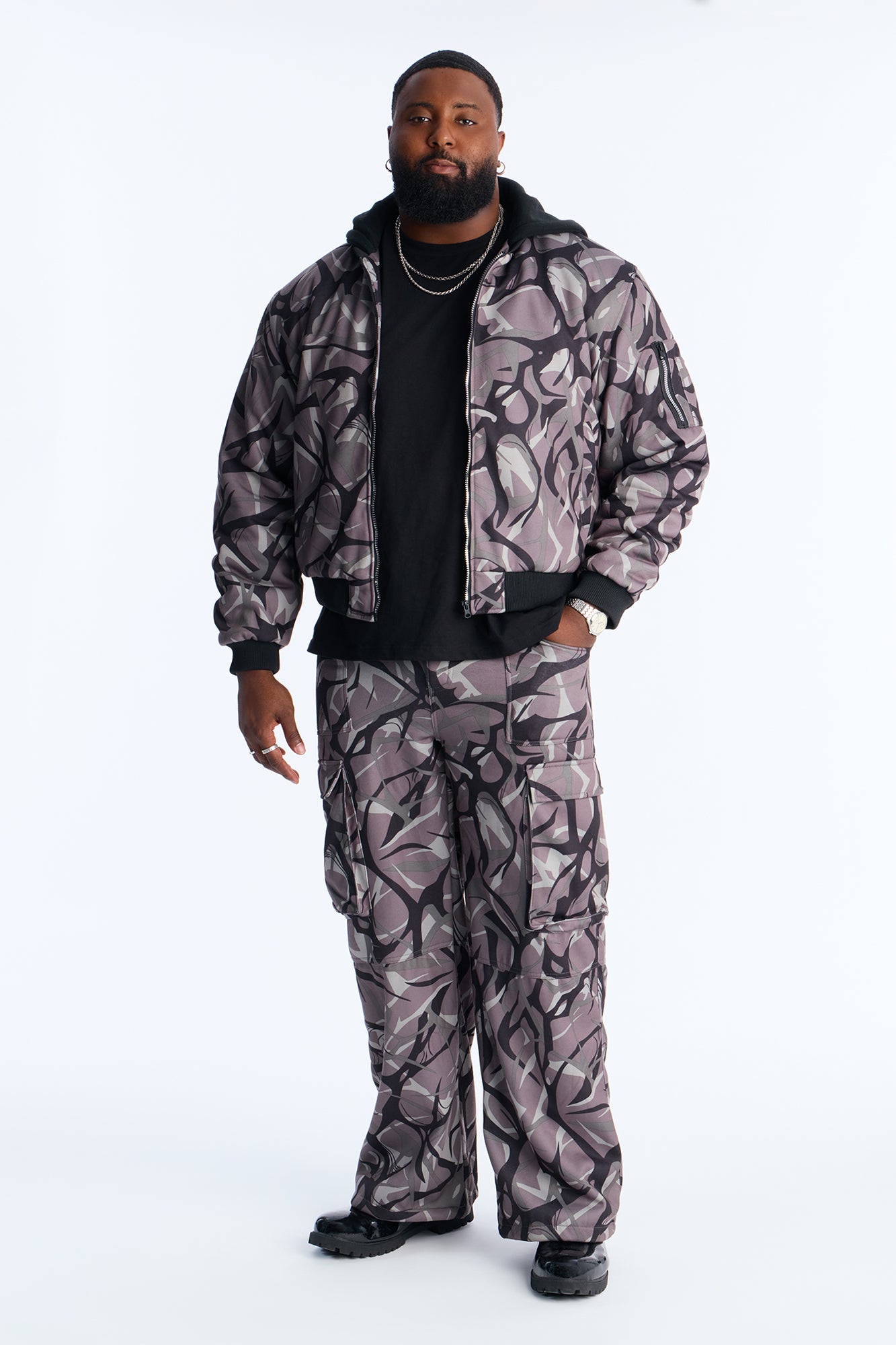 In The Cut Camo Zip Up Hoodie - Grey/combo