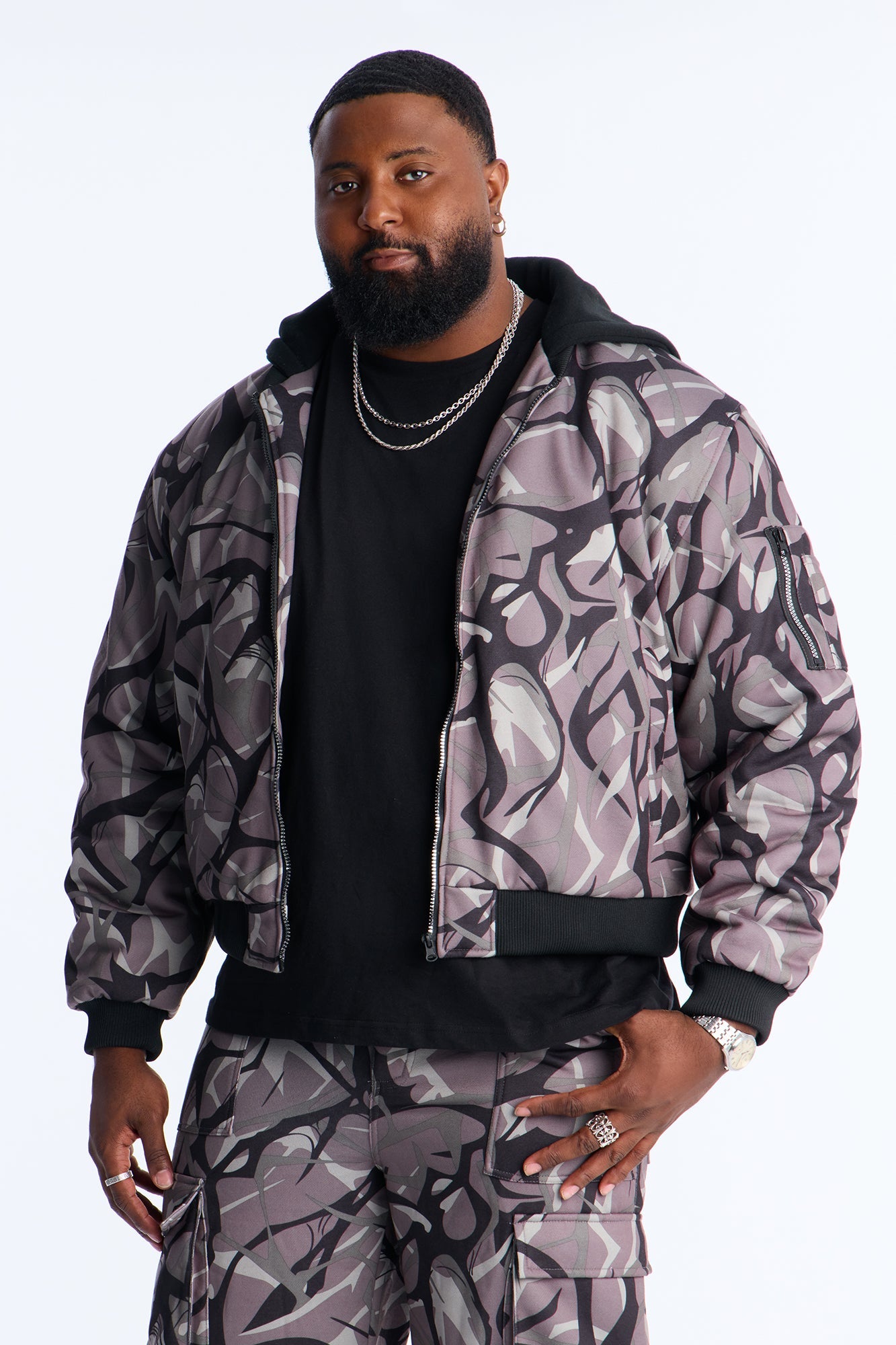 In The Cut Camo Zip Up Hoodie - Grey/combo