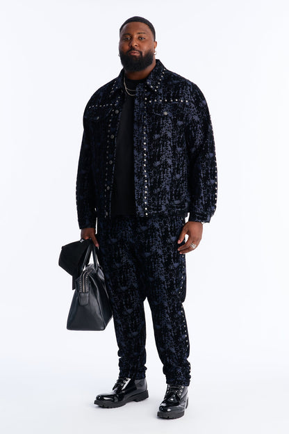Slim Social Stud Flocked Jean - Indigo