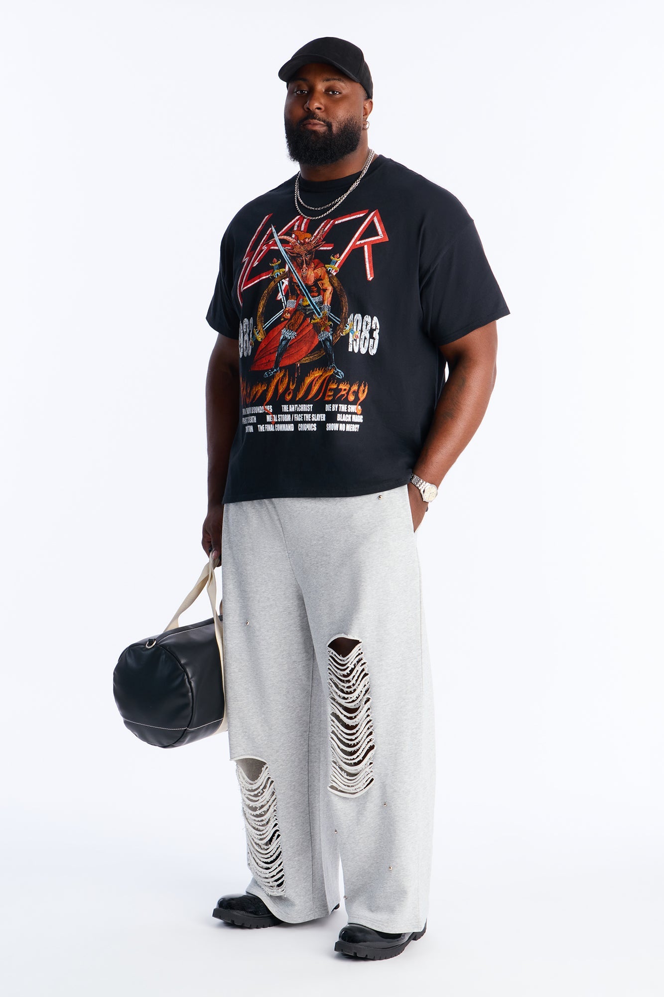 Distressed Wide Leg Sweatpants - Grey