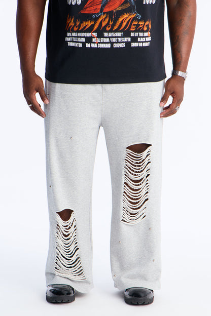 Distressed Wide Leg Sweatpants - Grey