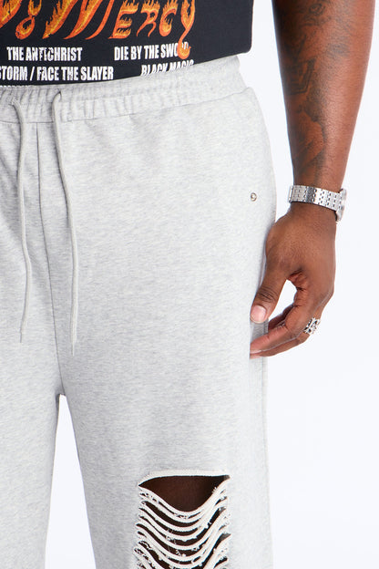 Distressed Wide Leg Sweatpants - Grey