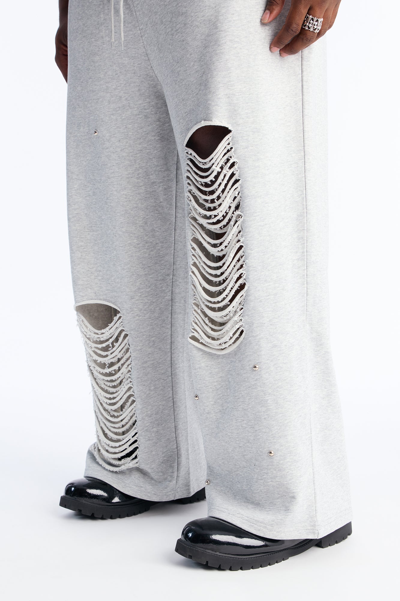 Distressed Wide Leg Sweatpants - Grey