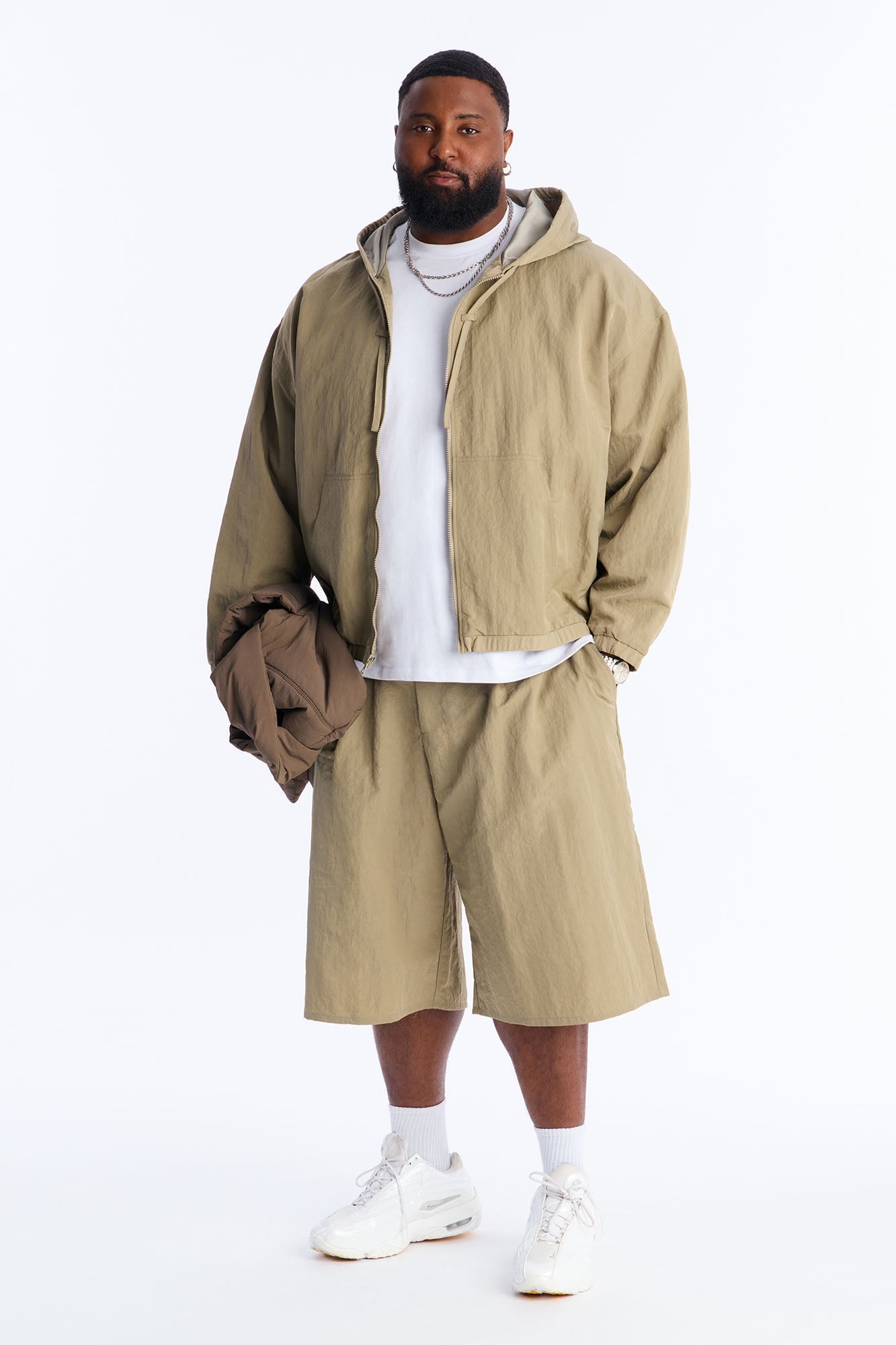 Cropped Hooded Tech Jacket - Khaki