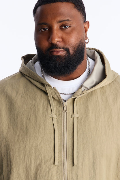 Cropped Hooded Tech Jacket - Khaki