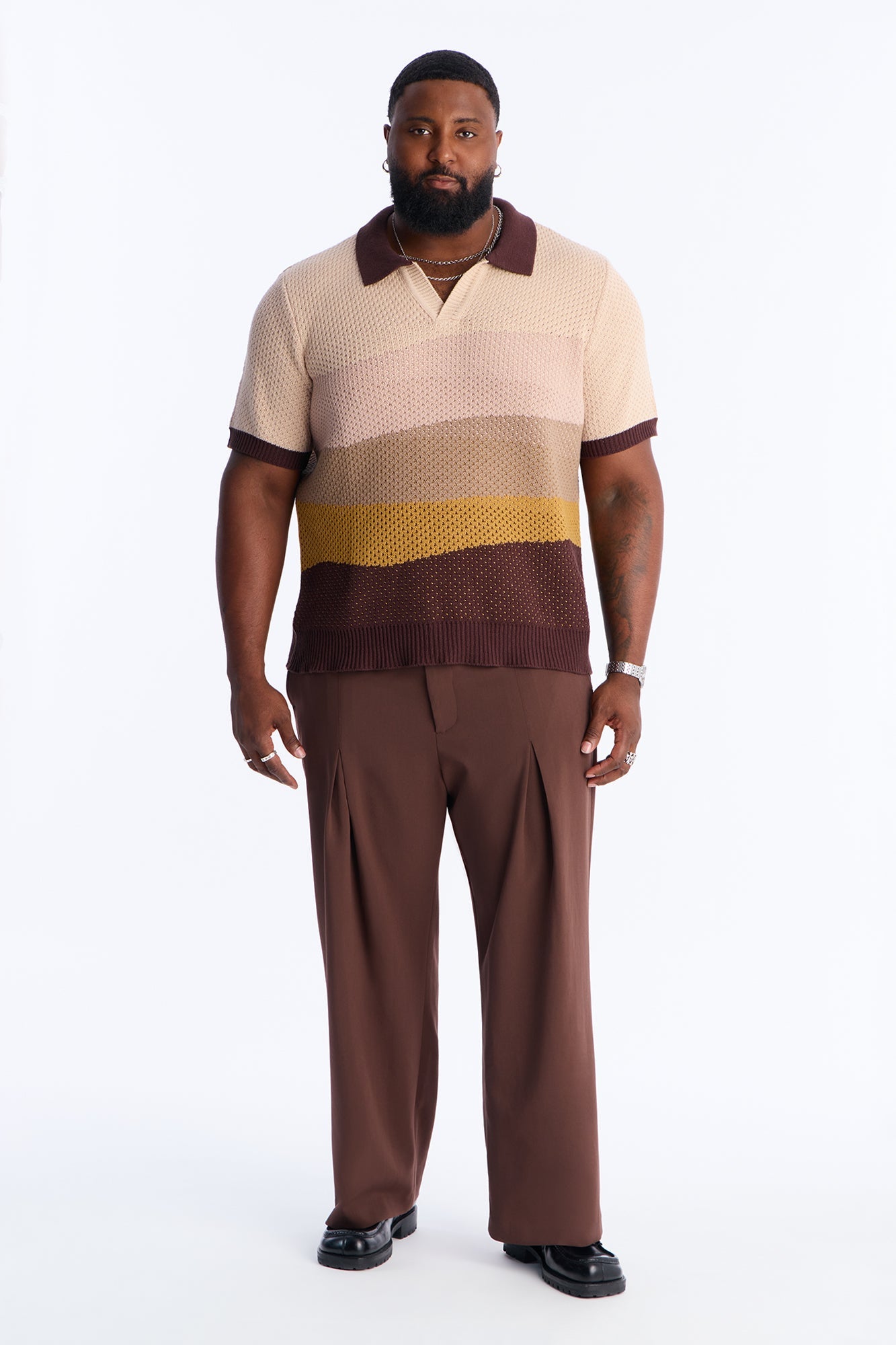 Grove Knitted Johnny Collar Shirt - Brown