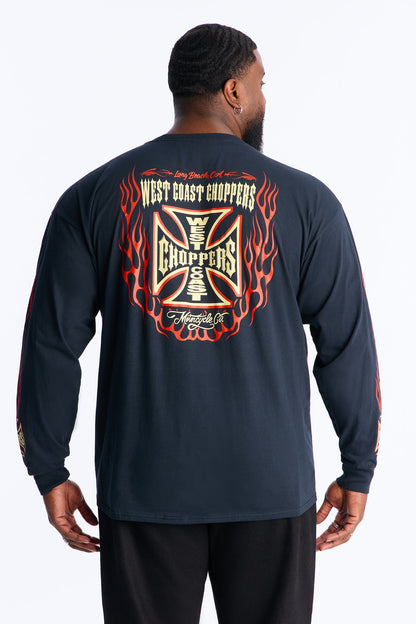 West Coast Choppers Flamed Long Sleeve Tee - Black
