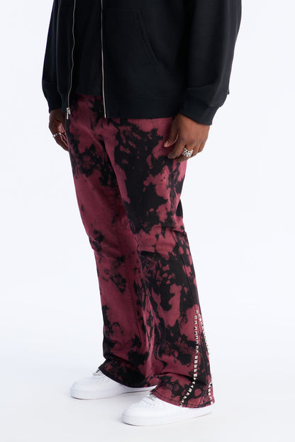Stacked Skinny Flare Dare Ya Tie Dyed Jean - Burgundy