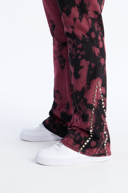 Stacked Skinny Flare Dare Ya Tie Dyed Jean - Burgundy
