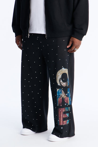 Praying Hands Wide Leg Sweatpants - Black