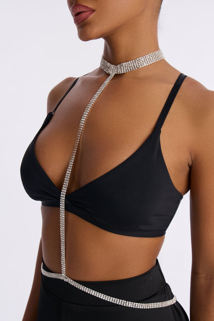 Make You Notice Rhinestone Festival Body Chain - Silver