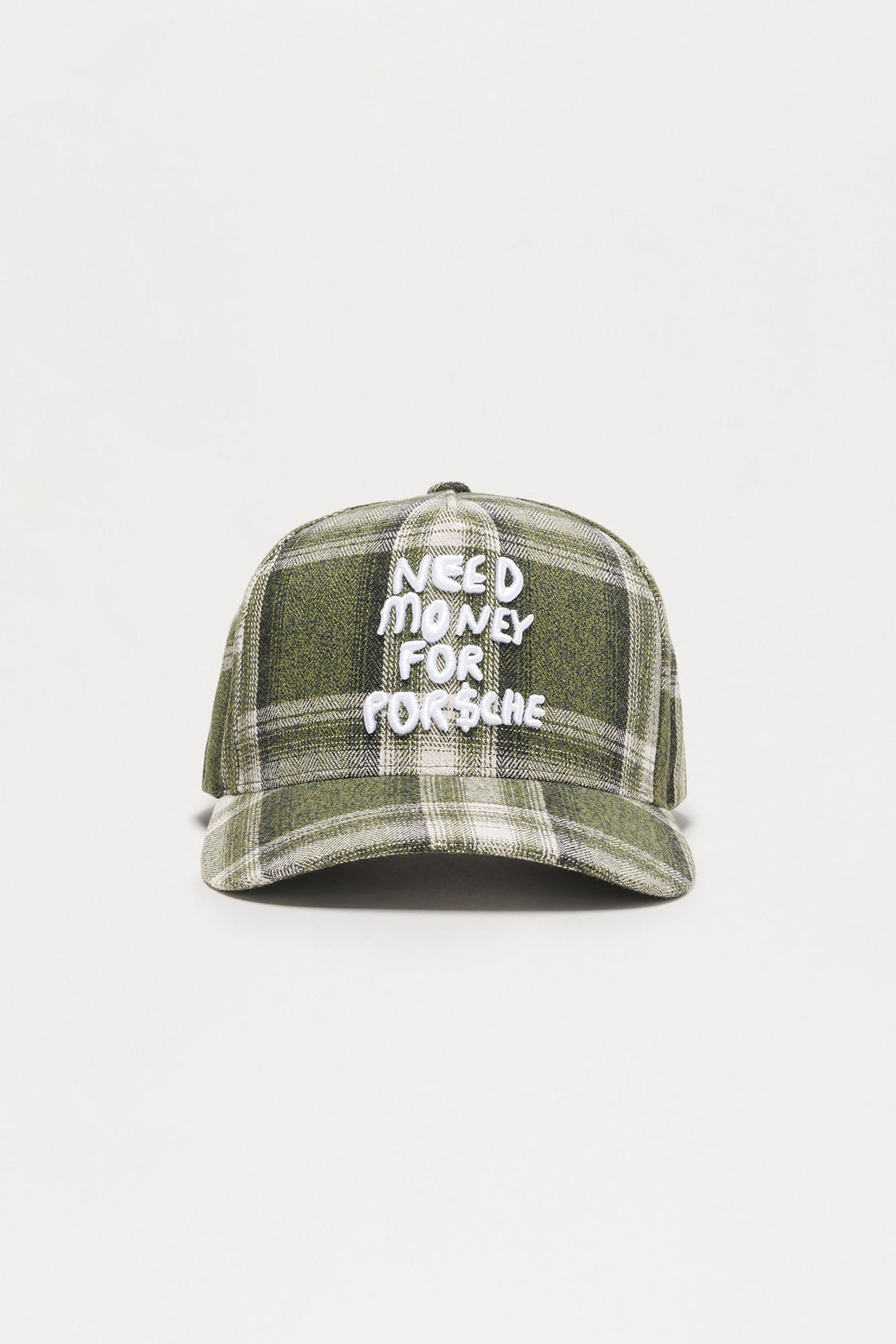 Need Money Structured Flannel Snapback Hat - Green/combo